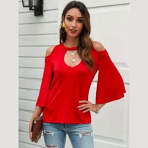 Cut Out Flared Sleeve Crew Neck 1